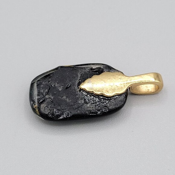 Dichroic Glass Pendant With Gold Tone Bail Shiny Glittery Green Black - Picture 5 of 7